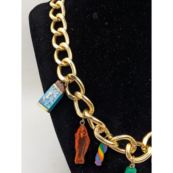 Dylans Necklace Gold Chain w/charms Lollipop Chocolate Candy Swed. Fish Rare vtg - Picture 14 of 16